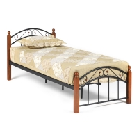 Кровать AT-8077 Wood slat base дерево гевея/металл, 90*200 см (Single bed), красный дуб/черный (14022)